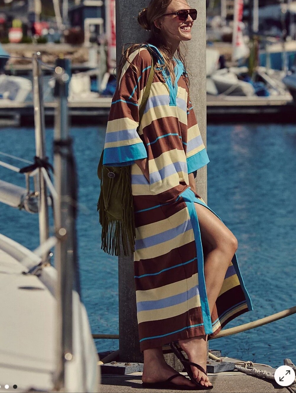 Free People Striped Maxi Dress in Brown, Blue, Yellow, Cream - Picture 2 of 8